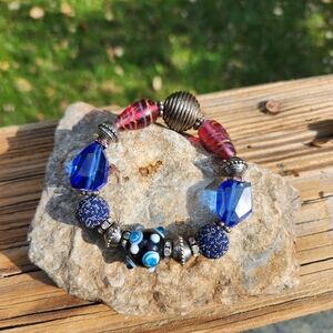 Czech Glass and Lampwork bead stretch bracelet